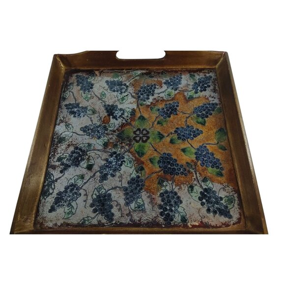 Vintage Robert M. Weiss Reverse Painted Grape Clusters Wooden Serving Tray 12x12 - Picture 8 of 13